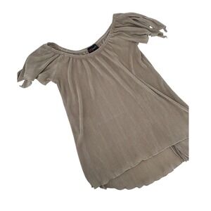 Poof! Womens Large Plisse Pleated Off Shoulder Top Champagne Split Sleeve Blouse